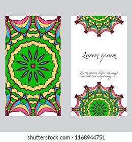 Cards or Invitations set with mandala ornament. Vector illustration. For wedding, bridal, Valentine's day, greeting card invitation