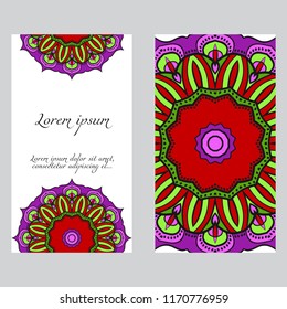 Cards or Invitations set with mandala ornament. Vector illustration. For wedding, bridal, Valentine's day, greeting card invitation