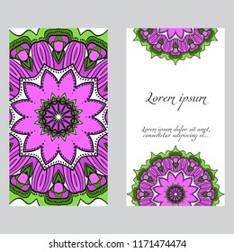 Cards or Invitations set with mandala ornament. Vector illustration. For wedding, bridal, Valentine's day, greeting card invitation