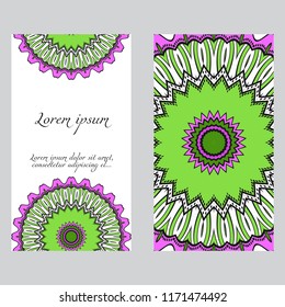 Cards or Invitations set with mandala ornament. Vector illustration. For wedding, bridal, Valentine's day, greeting card invitation