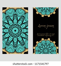 Cards or Invitations set with mandala ornament. Vector illustration. For wedding, bridal, Valentine's day, greeting card invitation