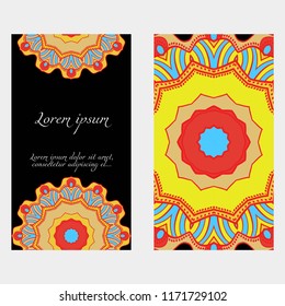 Cards or Invitations set with mandala ornament. Vector illustration. For wedding, bridal, Valentine's day, greeting card invitation