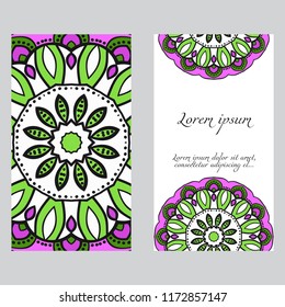 Cards or Invitations set with mandala ornament. Vector illustration. For wedding, bridal, Valentine's day, greeting card invitation