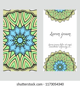 Cards or Invitations set with mandala ornament. Vector illustration. For wedding, bridal, Valentine's day, greeting card invitation