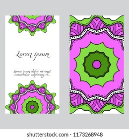 Cards or Invitations set with mandala ornament. Vector illustration. For wedding, bridal, Valentine's day, greeting card invitation