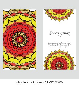 Cards or Invitations set with mandala ornament. Vector illustration. For wedding, bridal, Valentine's day, greeting card invitation