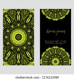 Cards or Invitations set with mandala ornament. Vector illustration. For wedding, bridal, Valentine's day, greeting card invitation
