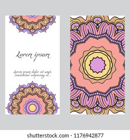 Cards or Invitations set with mandala ornament. Vector illustration. For wedding, bridal, Valentine's day, greeting card invitation