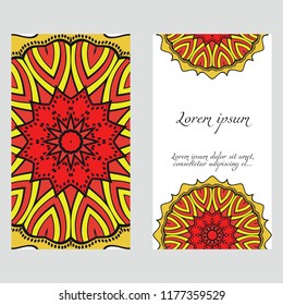 Cards or Invitations set with mandala ornament. Vector illustration. For wedding, bridal, Valentine's day, greeting card invitation