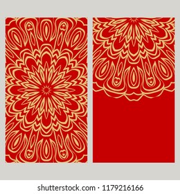 Cards or Invitations set with mandala ornament. Vector illustration. For wedding, bridal, Valentine's day, greeting card invitation