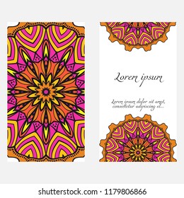 Cards or Invitations set with mandala ornament. Vector illustration. For wedding, bridal, Valentine's day, greeting card invitation