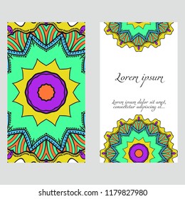 Cards or Invitations set with mandala ornament. Vector illustration. For wedding, bridal, Valentine's day, greeting card invitation