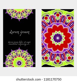 Cards or Invitations set with mandala ornament. Vector illustration. For wedding, bridal, Valentine's day, greeting card invitation