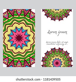 Cards or Invitations set with mandala ornament. Vector illustration. For wedding, bridal, Valentine's day, greeting card invitation