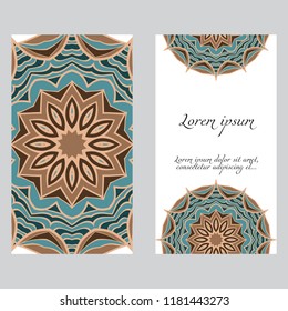 Cards or Invitations set with mandala ornament. Vector illustration. For wedding, bridal, Valentine's day, greeting card invitation