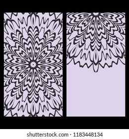 Cards or Invitations set with mandala ornament. Vector illustration. For wedding, bridal, Valentine's day, greeting card invitation