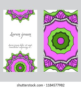 Cards or Invitations set with mandala ornament. Vector illustration. For wedding, bridal, Valentine's day, greeting card invitation