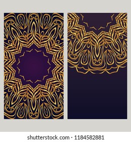 Cards or Invitations set with mandala ornament. Vector illustration. For wedding, bridal, Valentine's day, greeting card invitation.