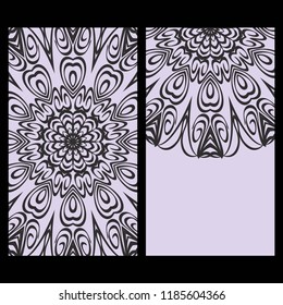 Cards or Invitations set with mandala ornament. Vector illustration. For wedding, bridal, Valentine's day, greeting card invitation