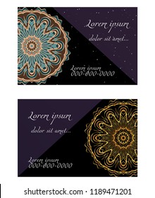 Cards or Invitations set with mandala ornament. Vector illustration. For wedding, bridal, Valentine's day, greeting card invitation