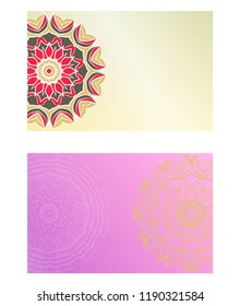 Cards or Invitations set with mandala ornament. Vector illustration. For wedding, bridal, Valentine's day, greeting card invitation