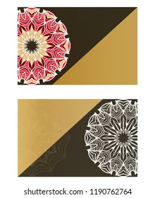 Cards or Invitations set with mandala ornament. Vector illustration. For wedding, bridal, Valentine's day, greeting card invitation