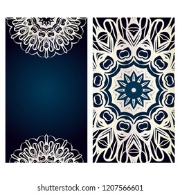 Cards or Invitations set with mandala ornament. Vector illustration. For wedding, bridal, Valentine's day, greeting card invitation