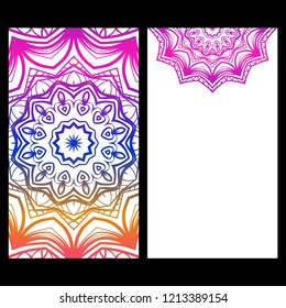 Cards or Invitations set with mandala ornament. Vector illustration. For wedding, bridal, Valentine's day, greeting card invitation