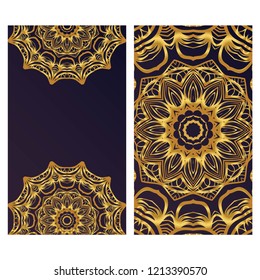 Cards or Invitations set with mandala ornament. Vector illustration. For wedding, bridal, Valentine's day, greeting card invitation