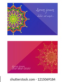 Cards or Invitations set with mandala ornament. Vector illustration. For wedding, bridal, Valentine's day, greeting card invitation