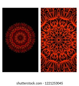 Cards or Invitations set with mandala ornament. Vector illustration. For wedding, bridal, Valentine's day, greeting card invitation