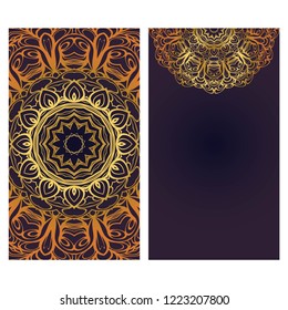 Cards or Invitations set with mandala ornament. Vector illustration. For wedding, bridal, Valentine's day, greeting card invitation