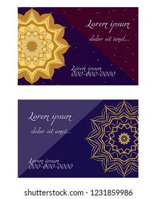 Cards or Invitations set with mandala ornament. Vector illustration. For wedding, bridal, Valentine's day, greeting card invitation