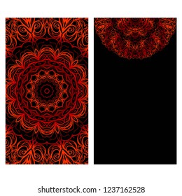 Cards or Invitations set with mandala ornament. Vector illustration. For wedding, bridal, Valentine's day, greeting card invitation