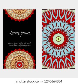 Cards or Invitations set with mandala ornament. Vector illustration. For wedding, bridal, Valentine's day, greeting card invitation