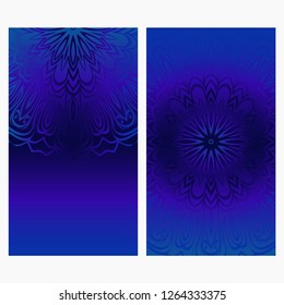 Cards or Invitations set with mandala ornament. Vector illustration. For wedding, bridal, Valentine's day, greeting card invitation.