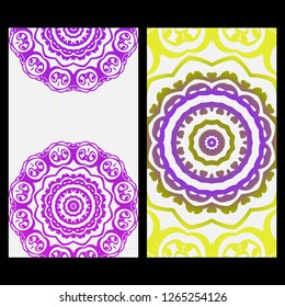 Cards or Invitations set with mandala ornament. Vector illustration. For wedding, bridal, Valentine's day, greeting card invitation.