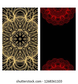 Cards or Invitations set with mandala ornament. Vector illustration. For wedding, bridal, Valentine's day, greeting card invitation