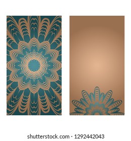 Cards Or Invitations Set With Mandala Ornament. Vector Illustration. For Wedding, Bridal, Valentine's Day, Greeting Card Invitation