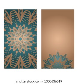 Cards Or Invitations Set With Mandala Ornament. Vector Illustration. For Wedding, Bridal, Valentine's Day, Greeting Card Invitation