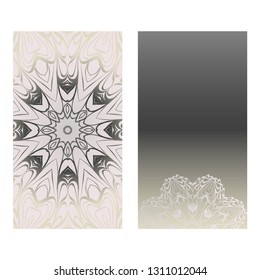 Cards Or Invitations Set With Mandala Ornament. Vector Illustration. For Wedding, Bridal, Valentine's Day, Greeting Card Invitation. Grey color.