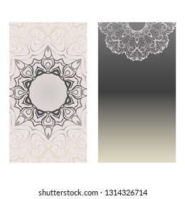 Cards Or Invitations Set With Mandala Ornament. Vector Illustration. For Wedding, Bridal, Valentine's Day, Greeting Card Invitation. Grey color.