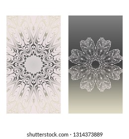 Cards Or Invitations Set With Mandala Ornament. Vector Illustration. For Wedding, Bridal, Valentine's Day, Greeting Card Invitation. Grey color.