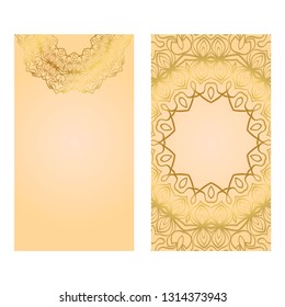 Cards Or Invitations Set With Mandala Ornament. Vector Illustration. For Wedding, Bridal, Valentine's Day, Greeting Card Invitation. Gold color.