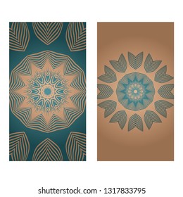 Cards Or Invitations Set With Mandala Ornament. Vector Illustration. For Wedding, Bridal, Valentine's Day, Greeting Card Invitation