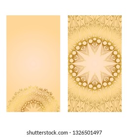 Cards Or Invitations Set With Mandala Ornament. Vector Illustration. For Wedding, Bridal, Valentine's Day, Greeting Card Invitation. Gold color.