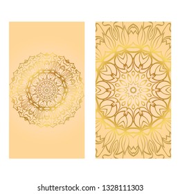 Cards Or Invitations Set With Mandala Ornament. Vector Illustration. For Wedding, Bridal, Valentine's Day, Greeting Card Invitation. Gold color.