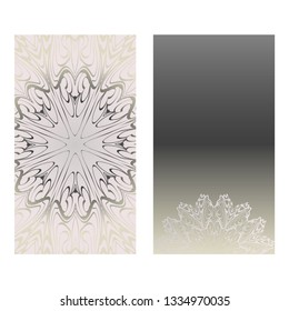 Cards Or Invitations Set With Mandala Ornament. Vector Illustration. For Wedding, Bridal, Valentine's Day, Greeting Card Invitation. Grey color.