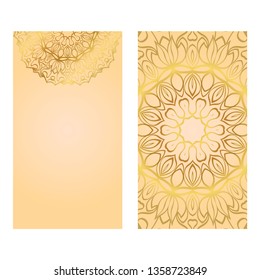 Cards Or Invitations Set With Mandala Ornament. Vector Illustration. For Wedding, Bridal, Valentine's Day, Greeting Card Invitation. Gold color.