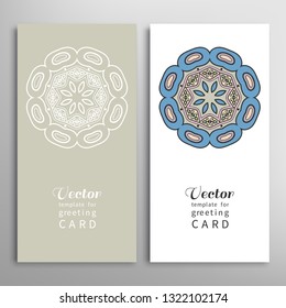 Cards or Invitations set with tribal ethnic mandala ornament, doodle floral geometric pattern for wedding, bridal, Valentine's day, greeting card or birthday invitation. Decorative colorful background